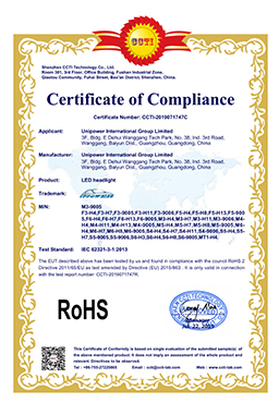 Unipower Led Headlight ROHS Certificate
