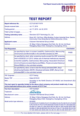 Unipower Led Headlight ROHS Report