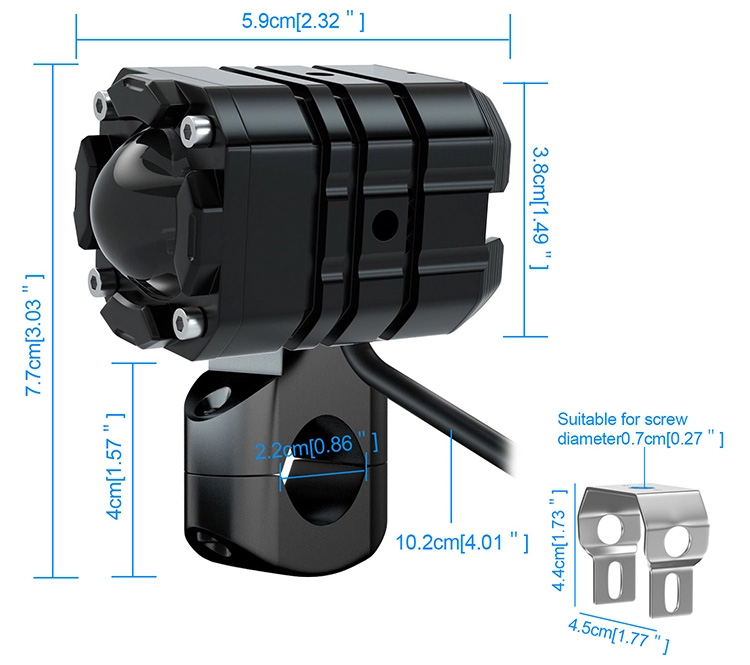 motorcycle led spotlights size