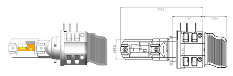 h15 led headlight bulb size