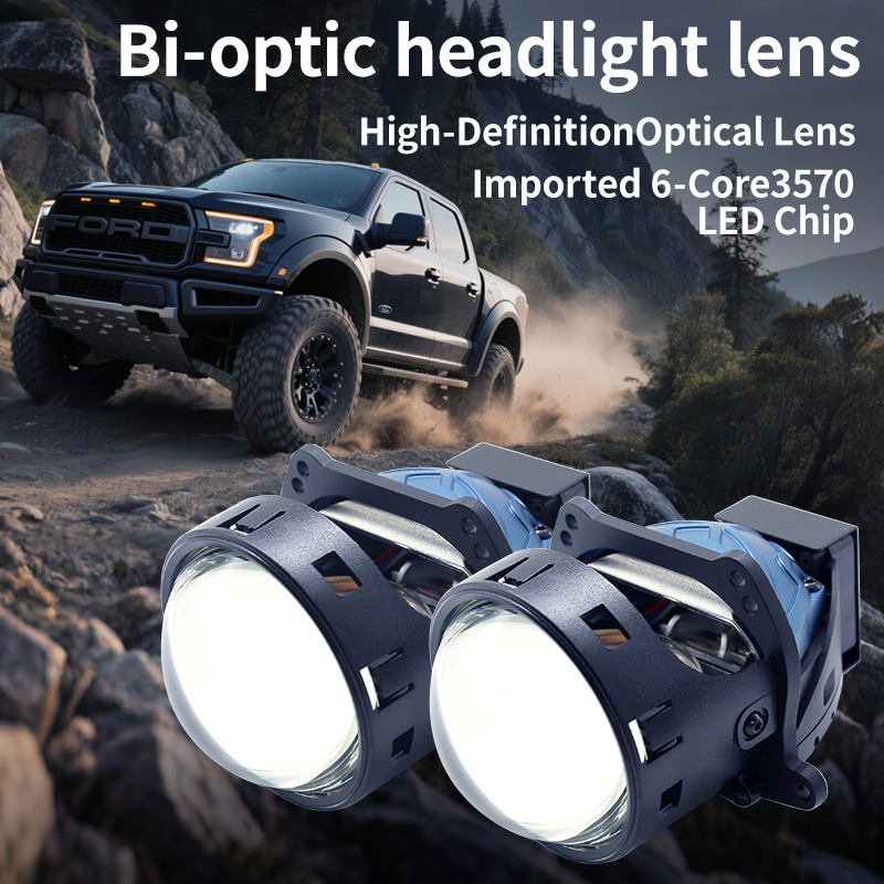 Automobile-specific dual-lens projector headlight with integrated high and low 