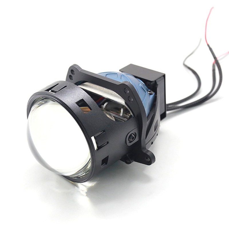 Automobile-specific dual-lens projector headlight with integrated high and low 