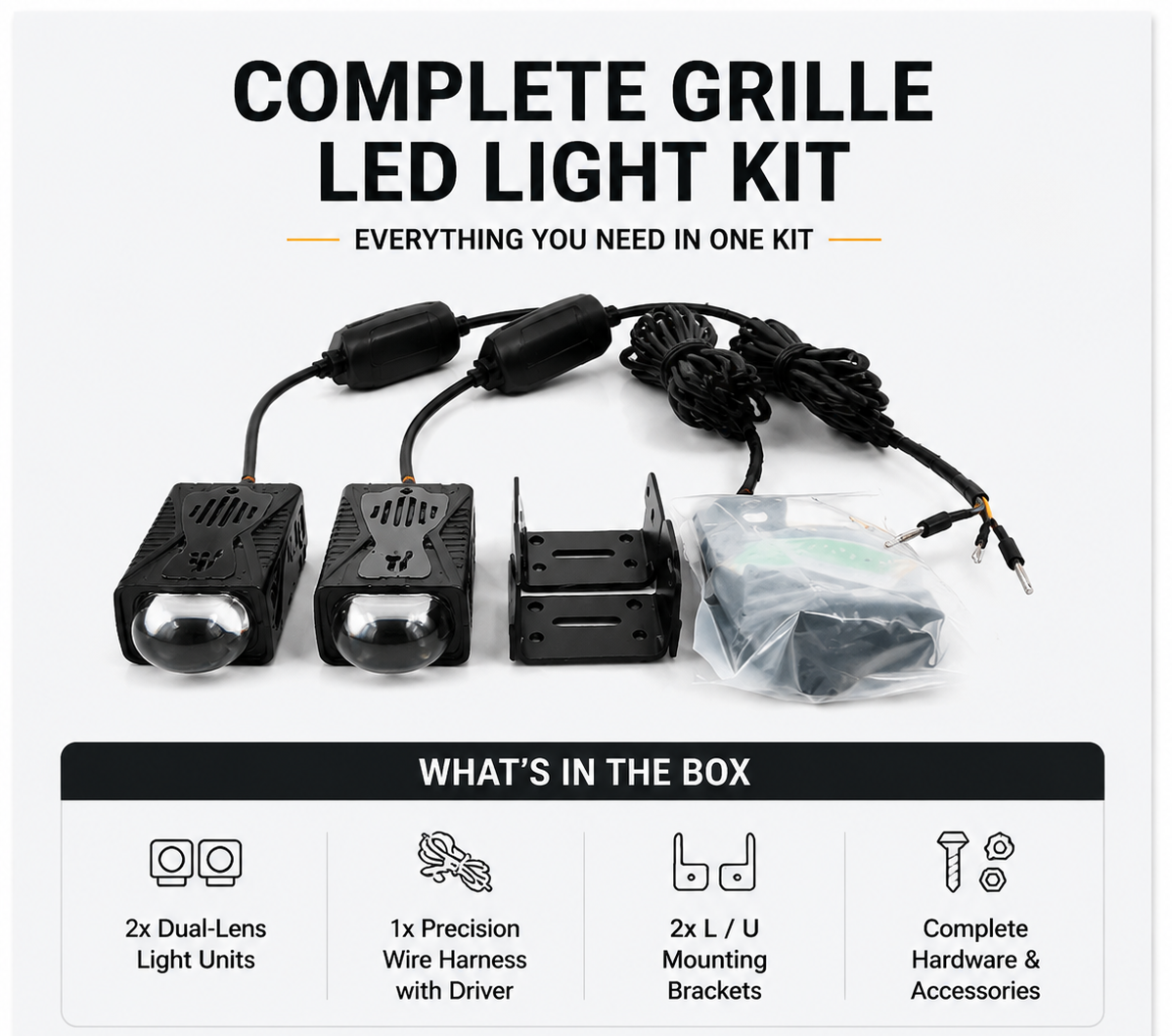 Dual-Lens LED Front Grille Light Kit for Trucks, SUVs & Off-Road Vehicles